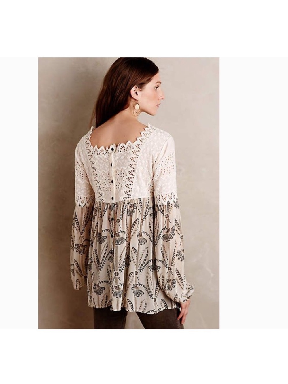 Anthropologie Floreat Lace Yoke Black Floral Tunic